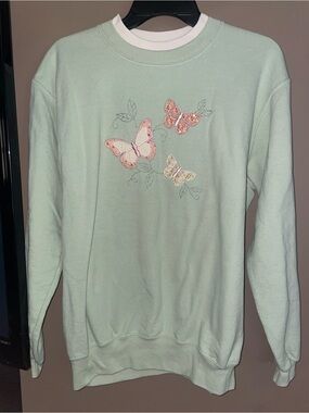 Vintage Day Breeze Light Mint Butterfly Embroidered Women's Sweater Sz M